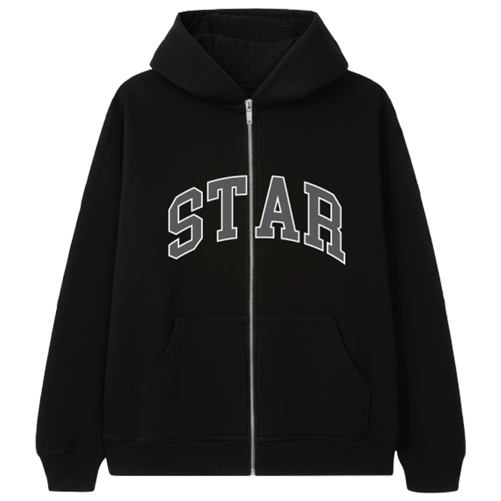 BLACK STAR ZIP-UP HOODIE FRONT